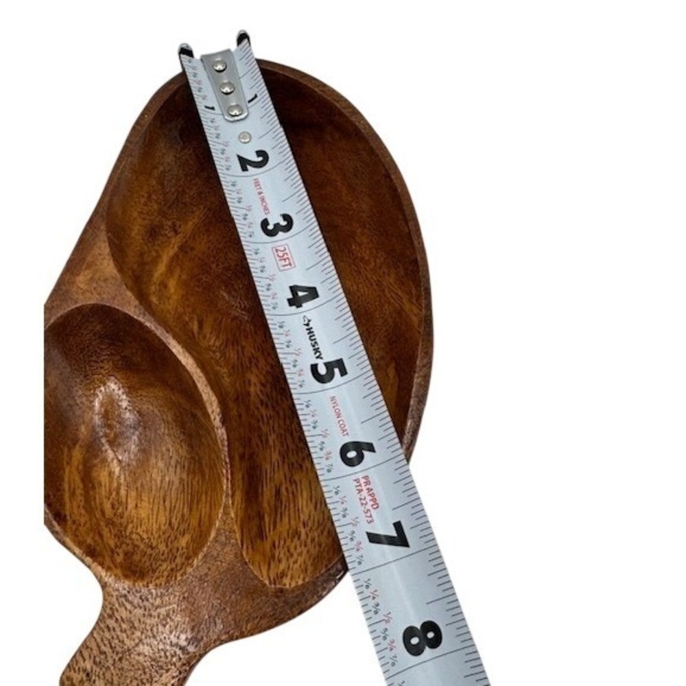 Vintage Monkey Pod Wood Mango Shaped 2 Section Serving Tray Snack Dish Brown - Picture 9 of 11